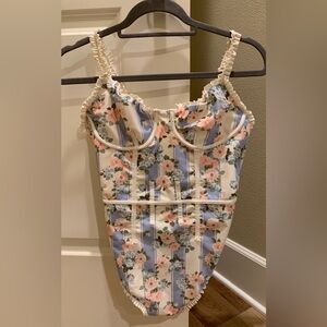 For Love & Lemons Floral One Piece Bathing Suit Size L